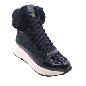 Geox Backsie Amphibiox Winter Boots Animal Print Faux Fur Black Size 7.5 Lace Up
